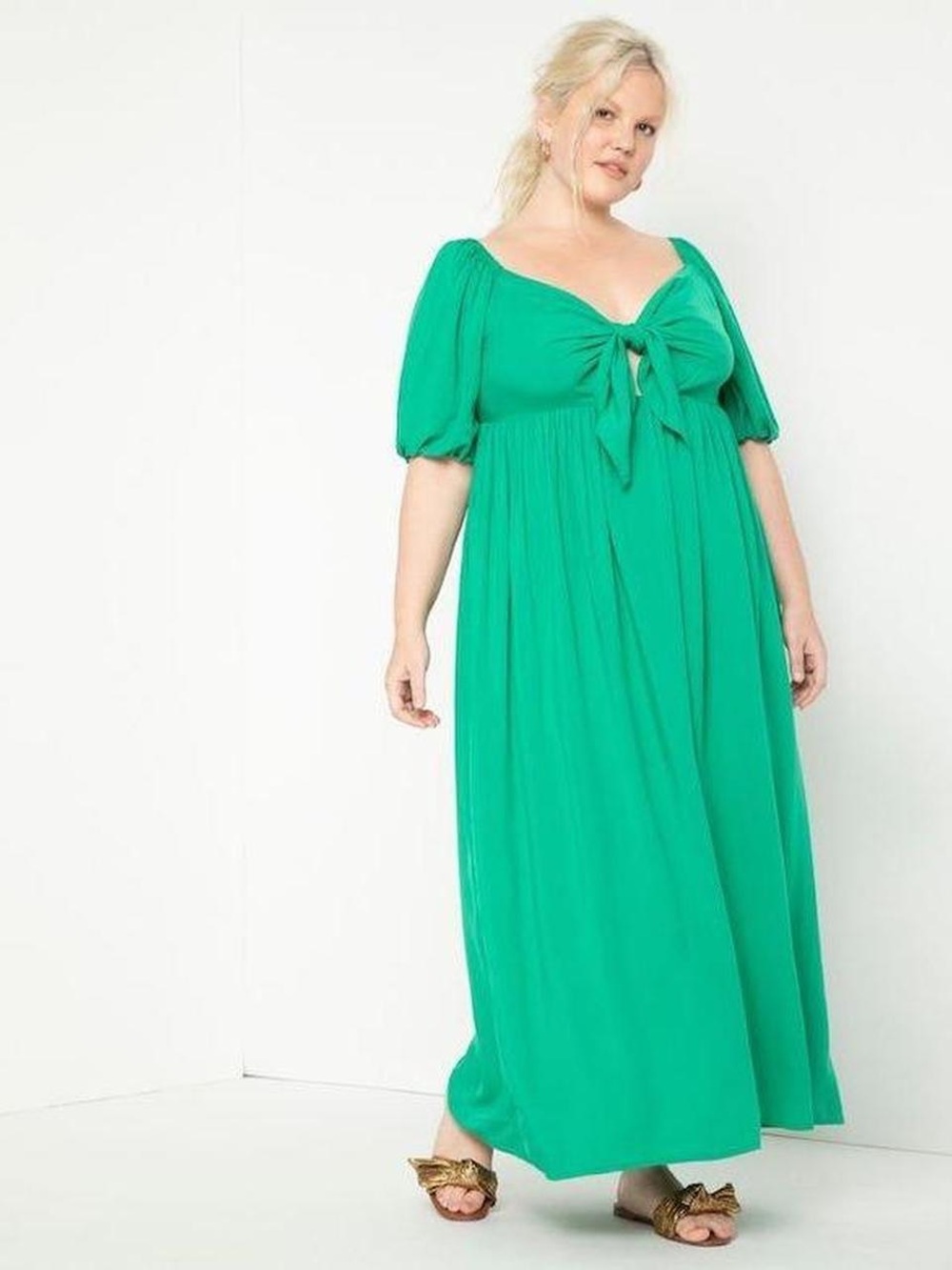 Green tie in front Maxi dress